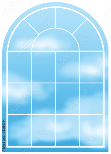 Arch Window Glass Pane With Blue Sky View