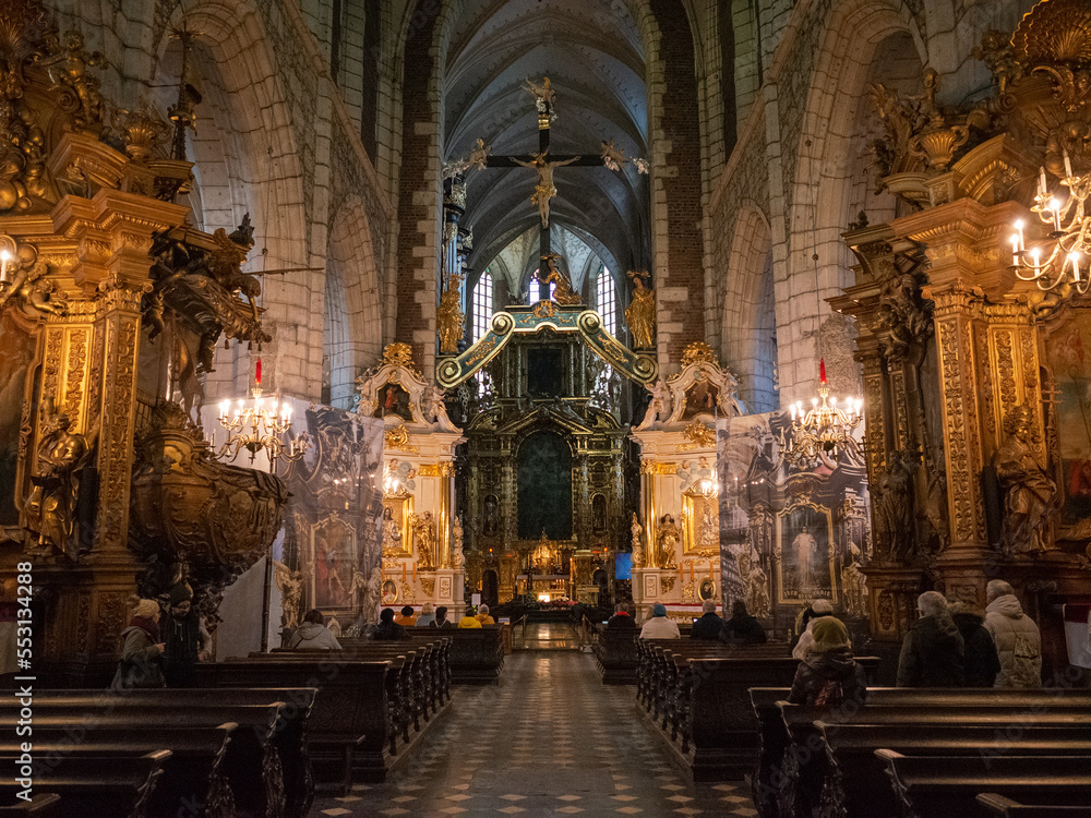 beautiful interior of catholic church in krakow