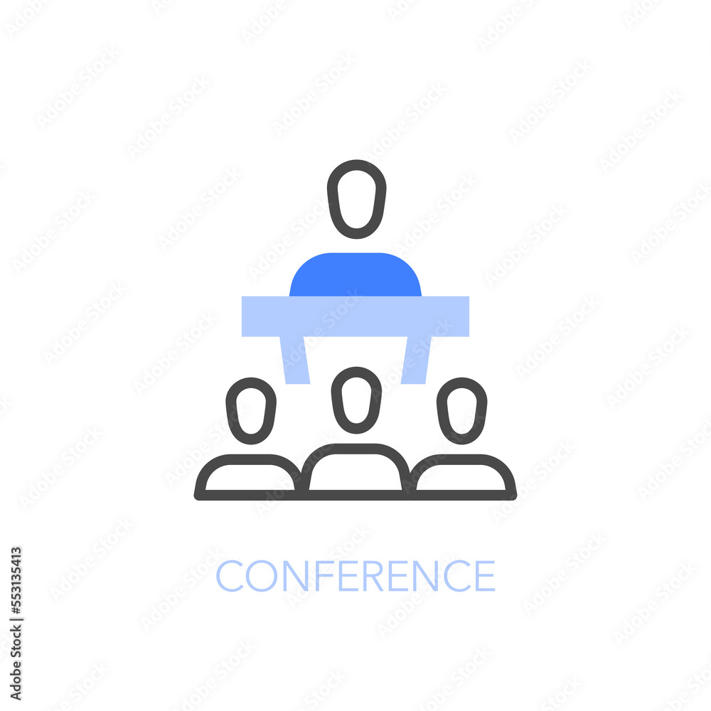 Simple visualised conference icon symbol with a main speaker and a ...