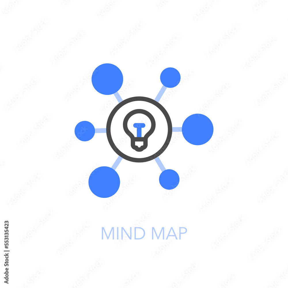 Simple visualised mind map icon symbol with a light bulb and a diagram. Simple visualised mind map icon symbol with a light bulb and a diagram.
