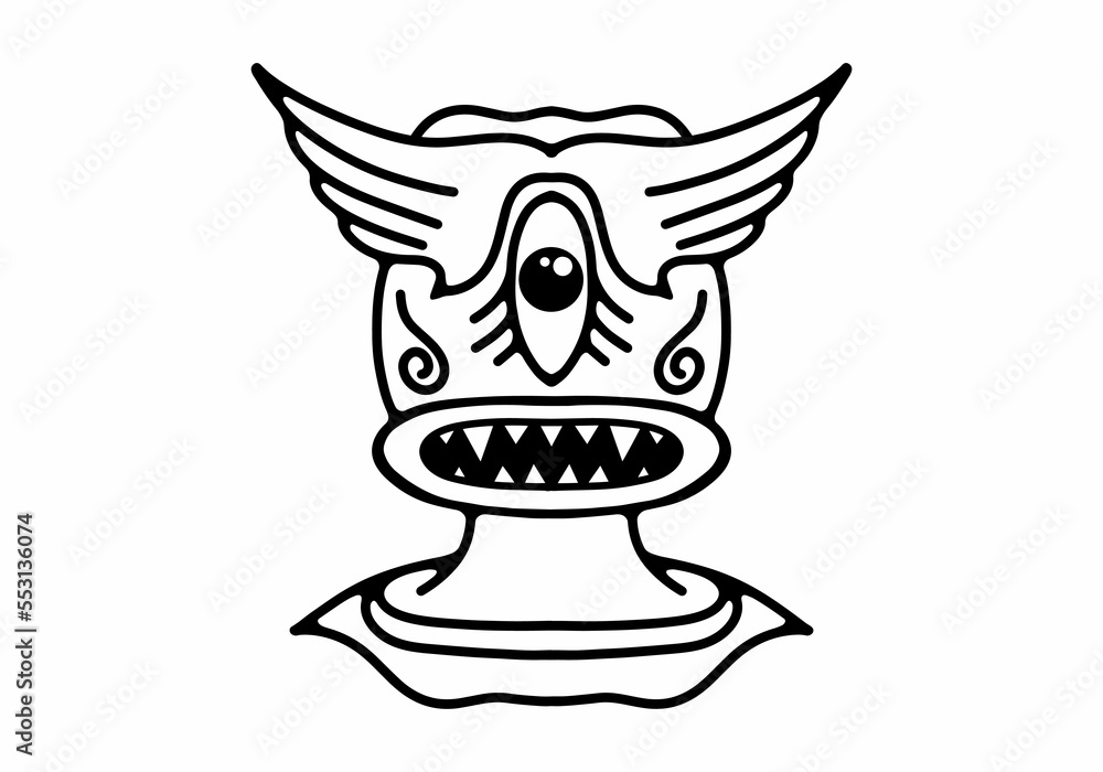 Fototapeta premium Black and white tattoo of monster face with one eyes