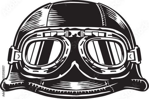 Motorcycle Helmet with Goggles. Motorbike Vintage Icon. Old-style Retro Design. Vector Illustration.