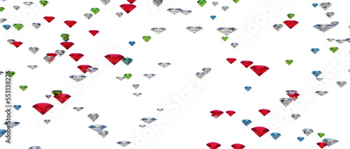 Falling Gems or Diamonds of Various Sizes in Motion Isolated