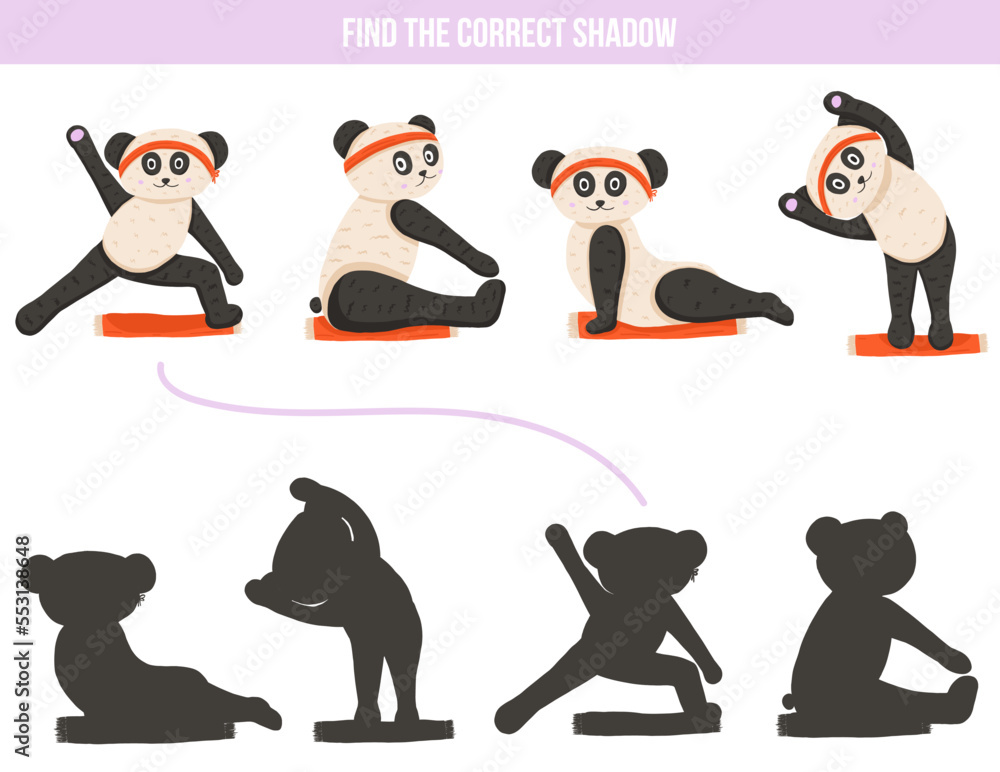 Obraz premium Shadow game for kids fith funny panda bear