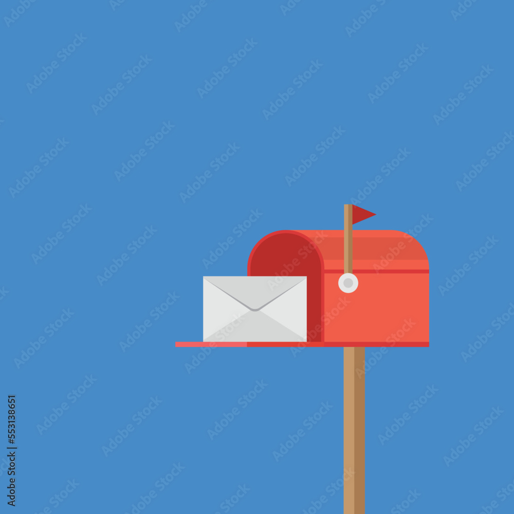 Red mailbox send letter. Mail delivery with envelope. Vector illustration Red mailbox send letter. Mail delivery with envelope. Vector illustration