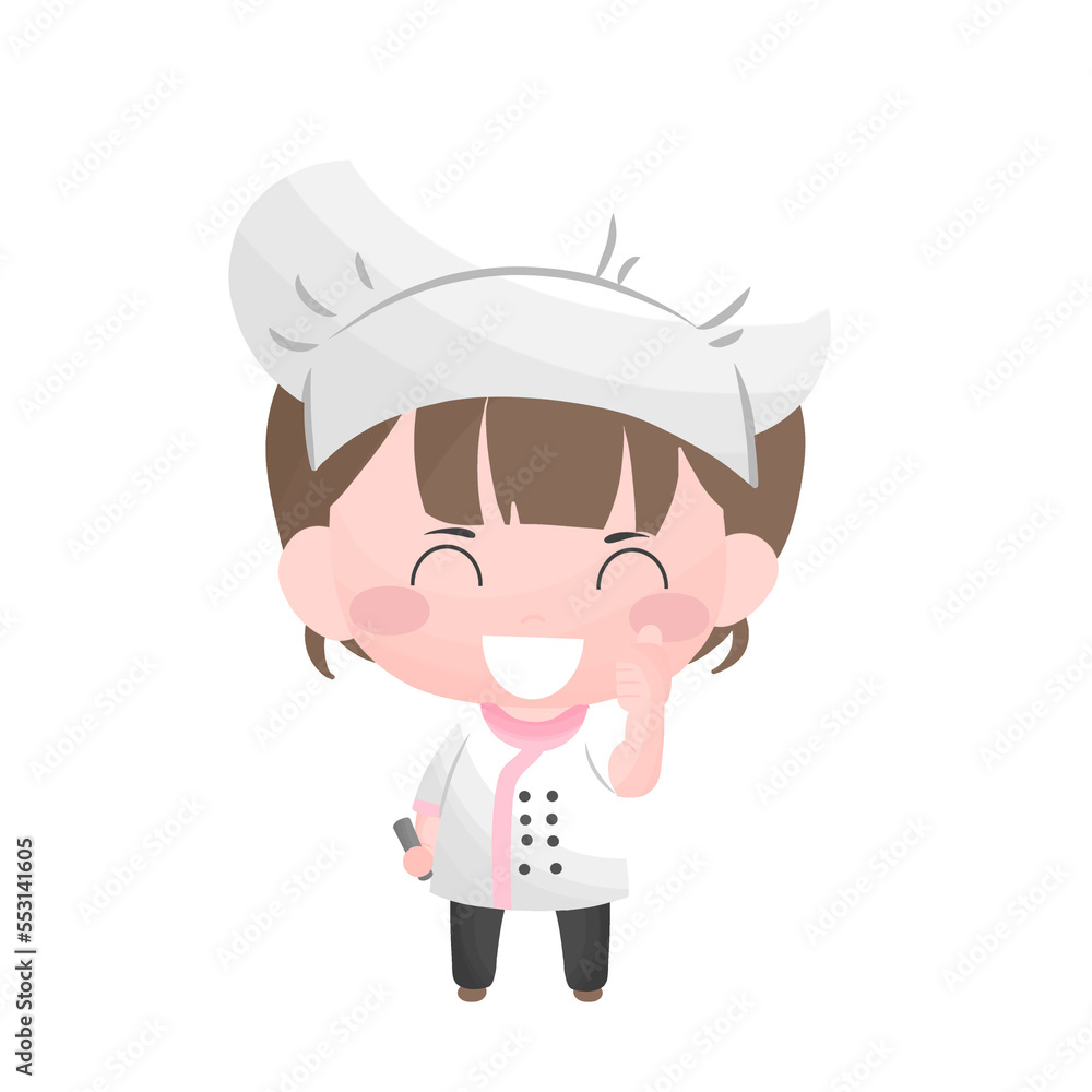 cute girl cooking, female chef show thumb up, woman cooking in chef costume cute girl cooking, female chef show thumb up, woman cooking in chef costume