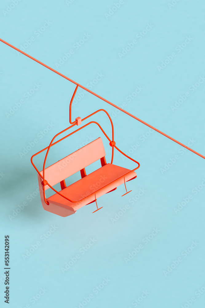 Three dimensional render of red ski lift floating against blue background Three dimensional render of red ski lift floating against blue background