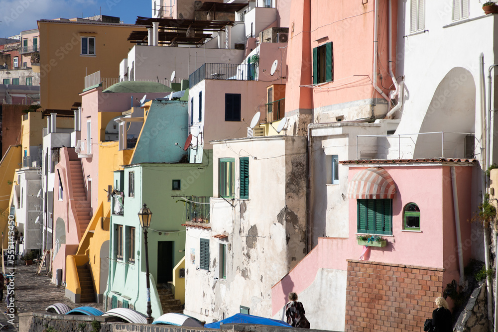 beautiful italian island procida famous for its colorful marina, tiny narrow streets and many beaches