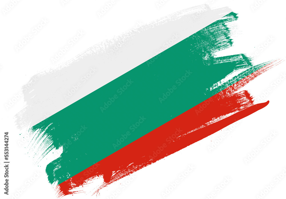 Abstract paint brush textured flag of bulgaria on white background - obrazy, fototapety, plakaty 
