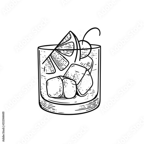 Black color hand drawn engraving style retro cocktail vector art illustration.
