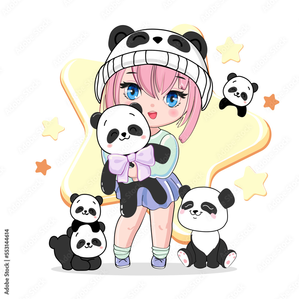 animê kawaii panda logotipo é absolutamente adorável a panda's volta face e  grande olhos dar isto uma fofa e amigáveis Veja 20841235 Vetor no Vecteezy