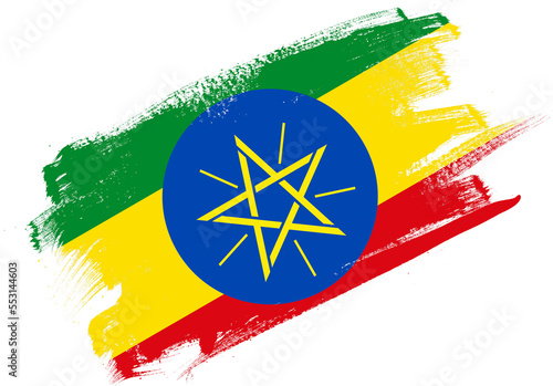 Abstract paint brush textured flag of ethiopia on white background