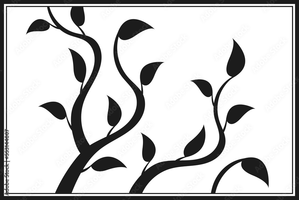 Naklejka premium Tree branch with leaves. Abstract vector twig isolated. Botanical illustration.