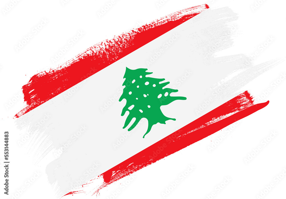 Obraz premium Abstract paint brush textured flag of lebanon on white background