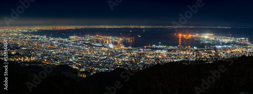 神戸の夜景 神戸市灘区掬星台にて（日本三大夜景の一つ1000万ドルの夜景と言われています。大阪湾を挟んで神戸から大阪まで市街地の街明かりが続いています）