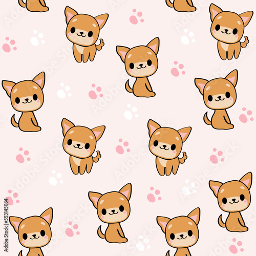Cute kawaii corgi dogs seamless pattern. Vector cartoon illustration print for children's t-shirt