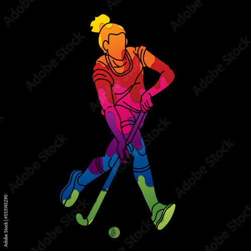Field Hockey Sport Female Player Action Cartoon Graphic Vector