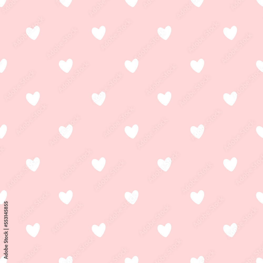 Hearts seamless pattern. Cute Hand-drawn nursery cartoon doodle in a pastel pink. Childish vector illustration in a simple naive style. Perfect for printing fabrics, packaging, textiles, baby clothes.