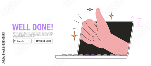 Thumb up hand gesture vector illustration. Good, great job, well done, ok or like symbol vector business or marketing concept for website or social media banner, ui. Concept of approval, agreement.