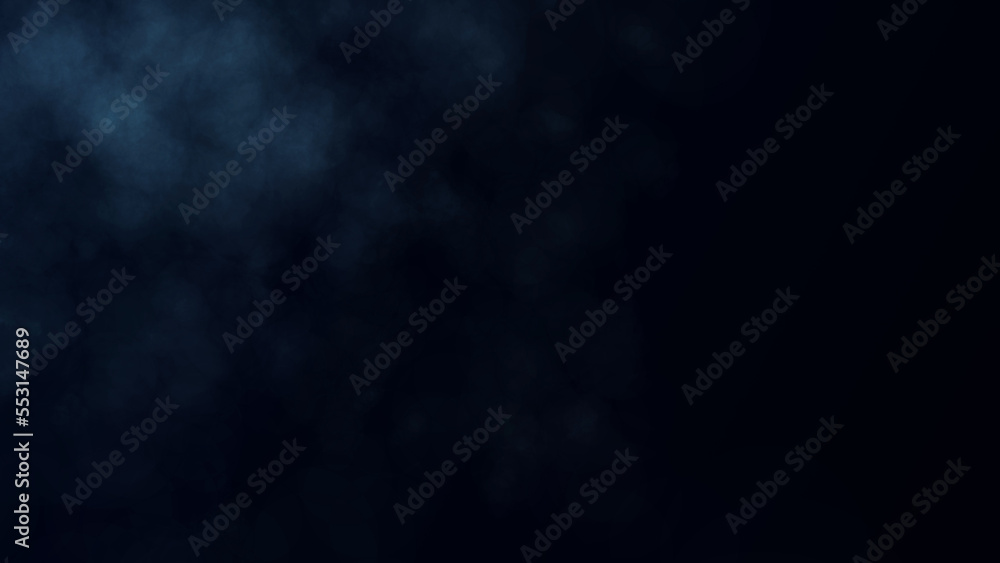 Blue smoke on dark background. Dynamic abstract fog. 3D rendering.