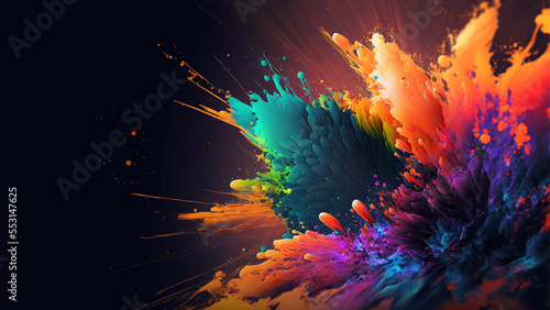 Bright artistic splashes. Abstract painting color texture. Modern futuristic pattern. Multicolor dynamic background. Generated AI