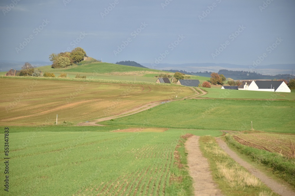 Idyllic fields in the rural countryside at the Eifel mountains, Germany