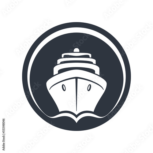 Sea ship graphic icon. Sign cruise liner in the circle isolated on white background. Marine voyage symbol. Vector illustration