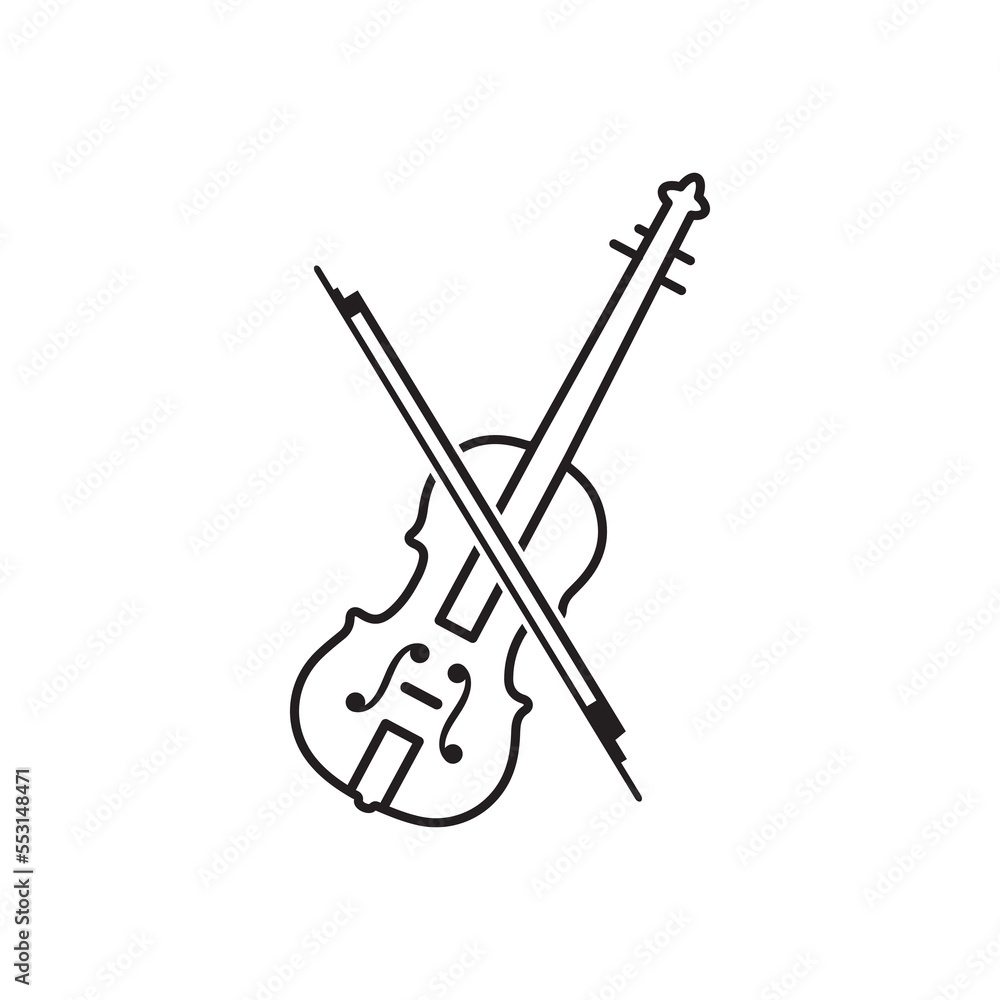 Play violin with bow string musical instrument line art icon for