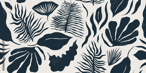 Hand drawn botanical abstract organic shapes pattern. Collage contemporary print. Fashionable template for design. Modern ethnic style.