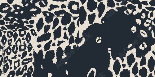 Modern hand drawn abstract leopard skin pattern. Collage black and white print. Fashionable template for design.