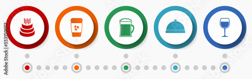Restaurant vector icon set, food and drink concept  flat design colorful buttons, infographic template