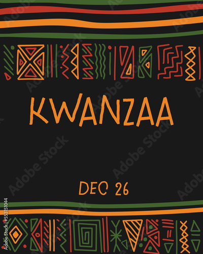 Kwanzaa flyer. simple geometric ethnic tribal ornament vector template with copy space. Vertical banner design