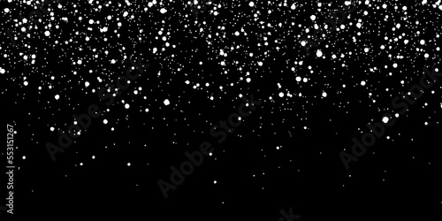 Falling winter snow flakes on black background. Vector