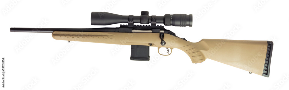 Riflescope on a bolt action in 556 on white