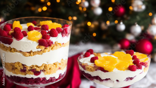 English Trifle with festive background