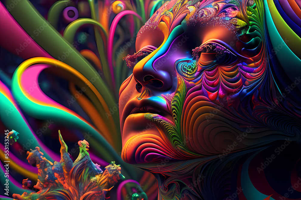 Obraz premium Fluorescent Dreamy Mystical colorful glowing fantasy world Imagination of start of mind