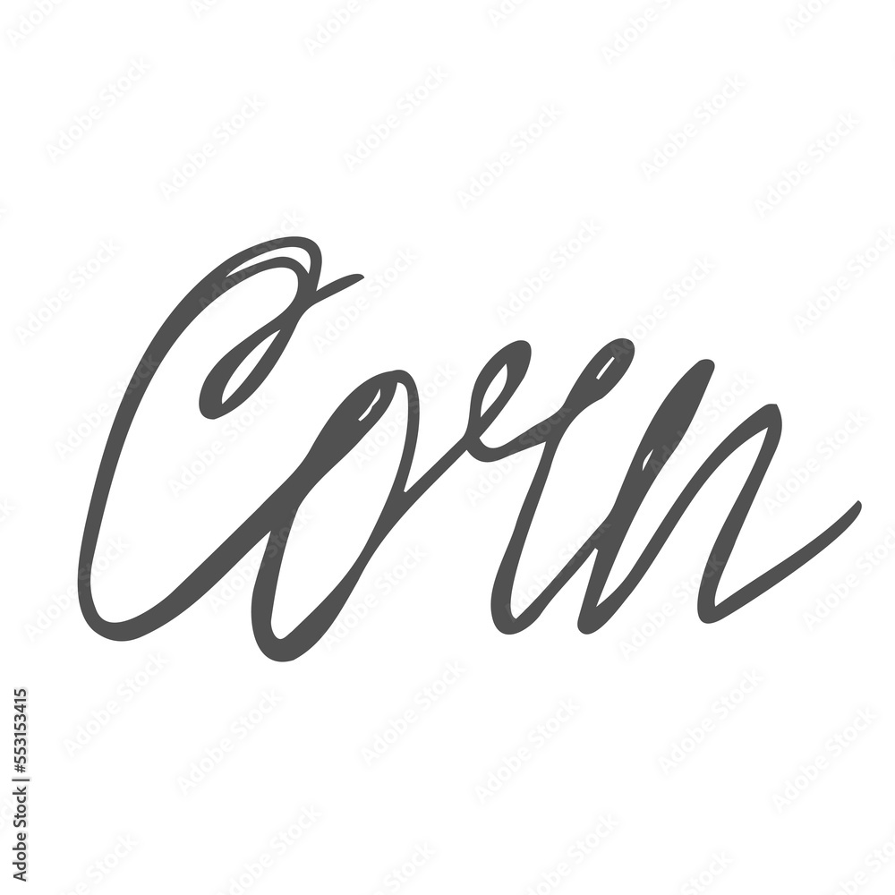 Corn vector text, hand drawn lettering Corn vector text, hand drawn lettering