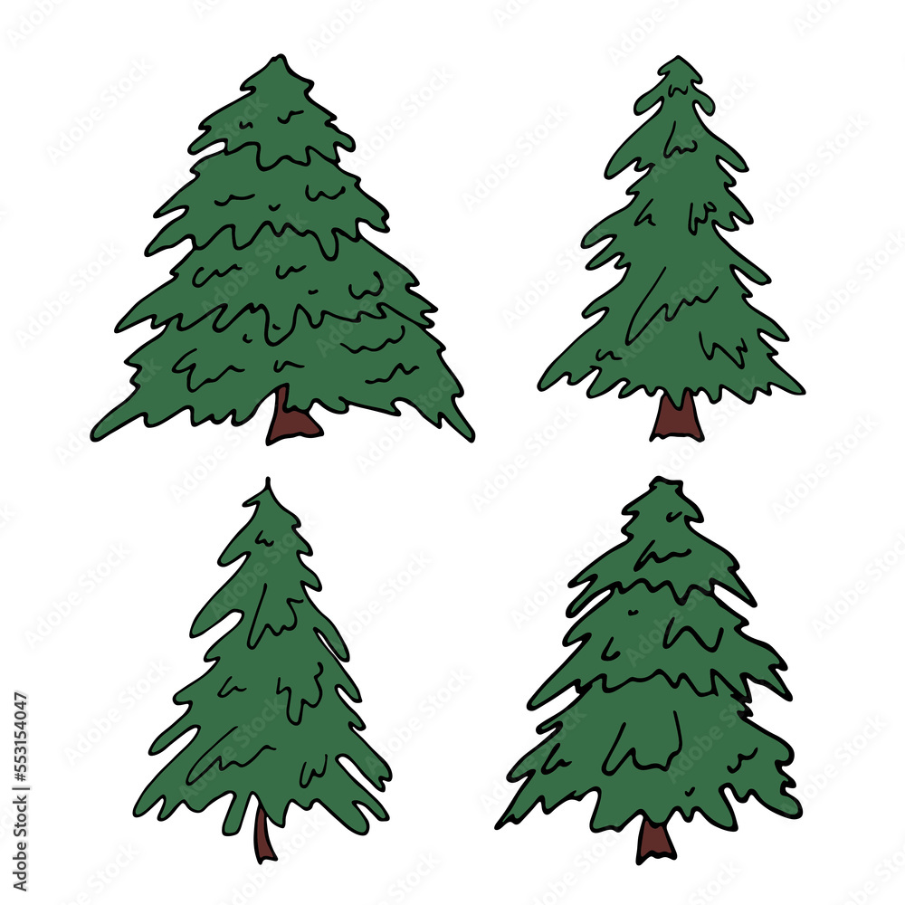 Christmas tree hand drawn clipart. Spruce doodle set. Single element for card, print, design, decor Christmas tree hand drawn clipart. Spruce doodle set. Single element for card, print, design, decor
