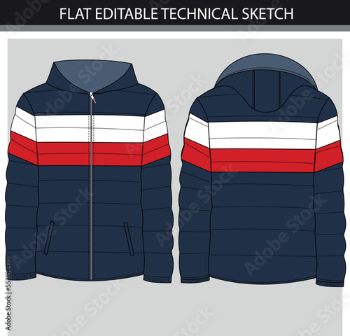 Unisex Sporty winter Jacket flat sketch vector file