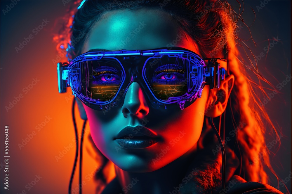 Cyberpunk woman with glasses created with AI Cyberpunk woman with glasses created with AI