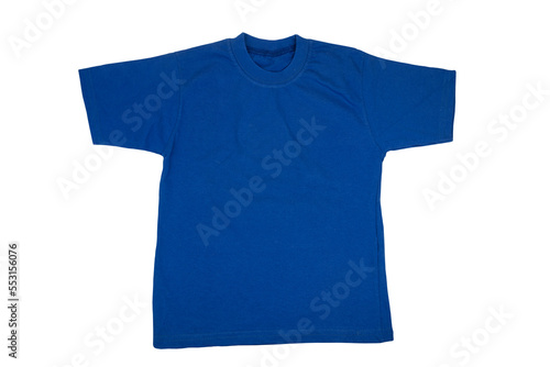 Blue shirt for kids. Soccer or polo t-shirt for baby child isolated on a white background. Clipping path. Childrens wear for summer.