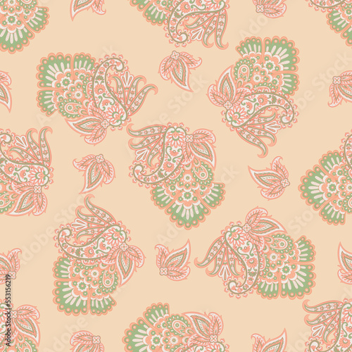 Floral Seamless vector pattern with paisley ornament