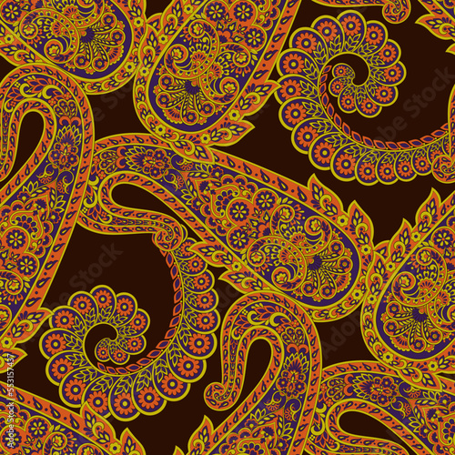 Floral Seamless Asian Textile Background. Vector Paisley Pattern