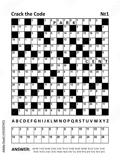 Crack the code crossword puzzle or game (codebreaker, codeword, codecracker, coded crossword) with two hints. Answer included.
