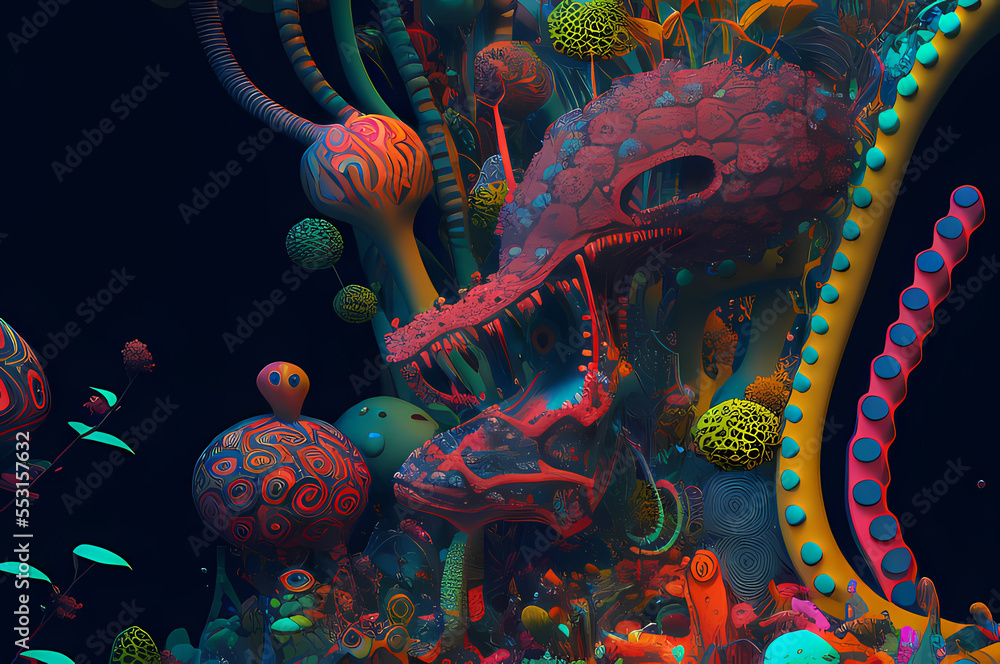 Obraz premium Fluorescent Dreamy Mystical colorful glowing fantasy world Imagination of start of mind