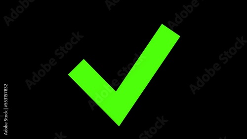 Check mark icon animation. Green check mark with black and green background. Animation in motion graphics of a check mark symbol. green screen photo