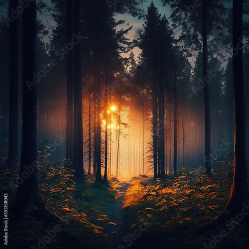 Forest at the sunrise illustration design art