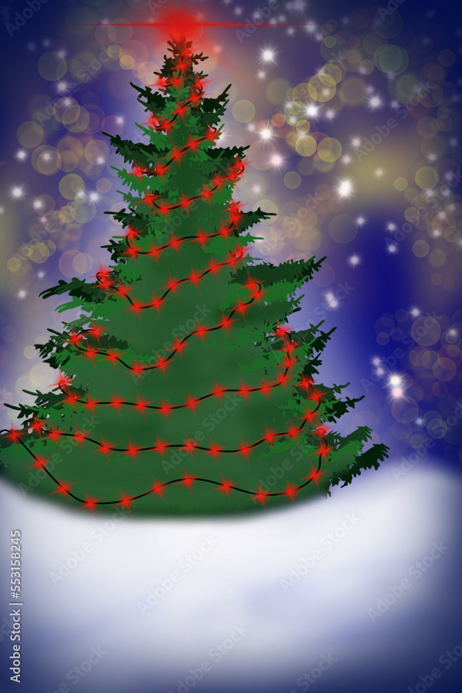 christmas tree with stars and snowflakes background