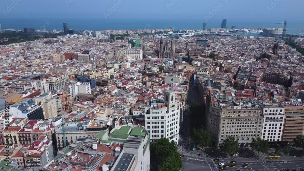 Barcelona city at Catalonia Square with the ocean in the background Barcelona city at Catalonia Square with the ocean in the background