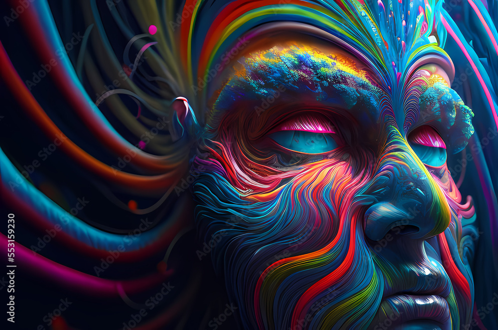 Naklejka premium Fluorescent Dreamy Mystical colorful glowing fantasy world Imagination of start of mind